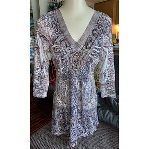 ONE WORLD LNG-SLV PAISLEY PRINT LONG TOP, SZ S
